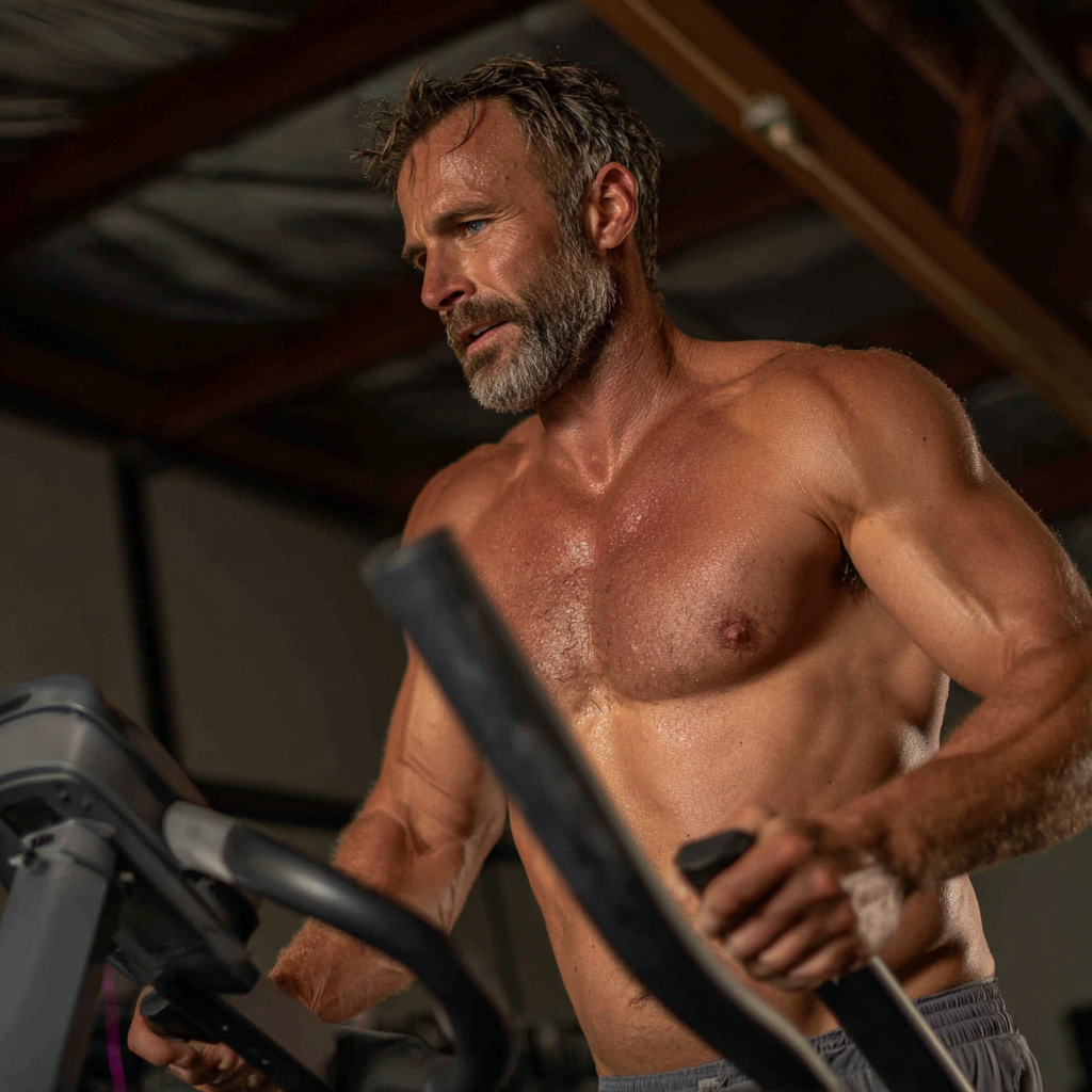 51 years old adult doing cardio exercise